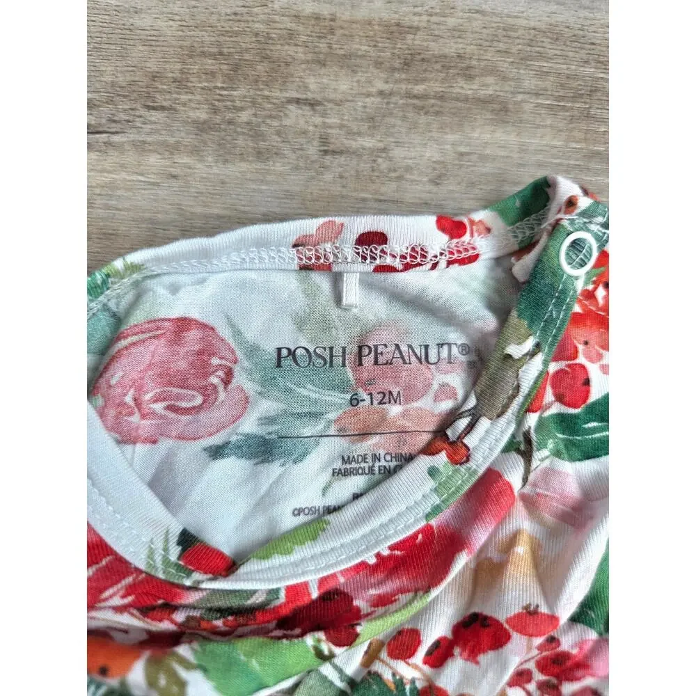 Posh Peanut Christmas Holly Floral Tutu Romper Dress 6-12M Red Bamboo